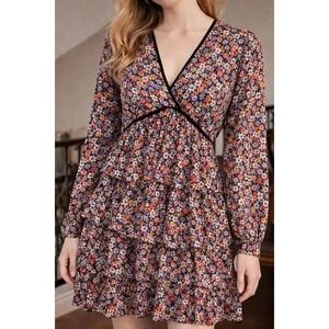 The Kooples Blazing Field Tiered Floral Mini Dress Sz FR 0 US XS New